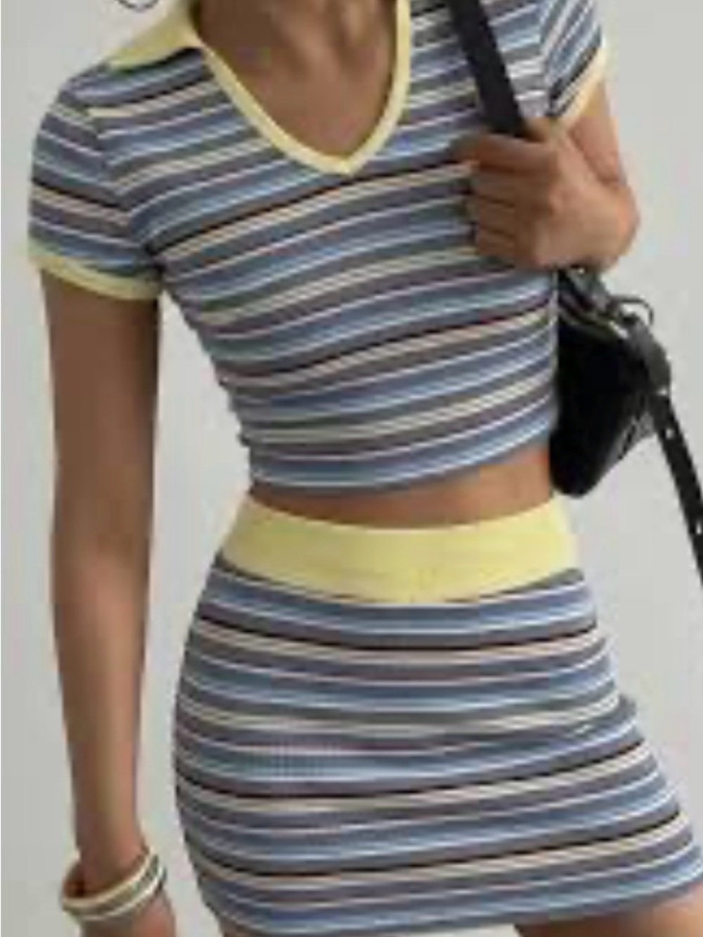wild fable Blue & Yellow Striped Knit Mini Skirt